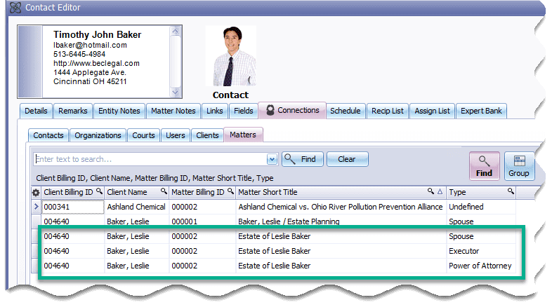 Matter roles from contact